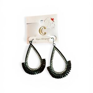 Black Teardrop Crystal Hoop Earrings
